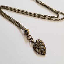 Load image into Gallery viewer, Monstera Leaf Necklace, Bronze Rolo Chain, Plant Mom Jewelry
