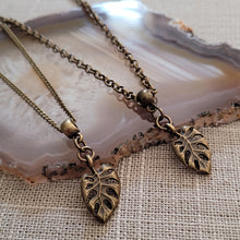 Load image into Gallery viewer, Monstera Leaf Necklace, Bronze Rolo Chain, Plant Mom Jewelry