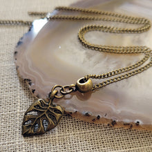 Load image into Gallery viewer, Monstera Leaf Necklace, Bronze Rolo Chain, Plant Mom Jewelry