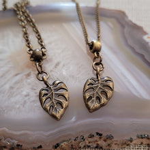 Load image into Gallery viewer, Monstera Leaf Necklace, Bronze Rolo Chain, Plant Mom Jewelry