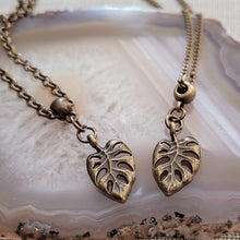 Load image into Gallery viewer, Monstera Leaf Necklace, Bronze Rolo Chain, Plant Mom Jewelry
