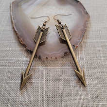 Load image into Gallery viewer, Bronze Arrow Earrings, Long Dangle Drop Earrings, Bohemian Jewelry