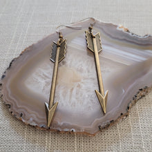 Load image into Gallery viewer, Bronze Arrow Earrings, Long Dangle Drop Earrings, Bohemian Jewelry