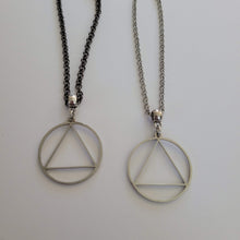 Load image into Gallery viewer, Alcoholics Anonymous AA Necklace, Your Choice of Gunmetal or Silver Rolo Chain