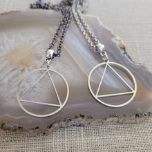 Load image into Gallery viewer, Alcoholics Anonymous AA Necklace, Your Choice of Gunmetal or Silver Rolo Chain