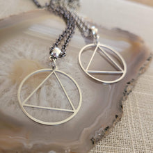 Load image into Gallery viewer, Alcoholics Anonymous AA Necklace, Your Choice of Gunmetal or Silver Rolo Chain