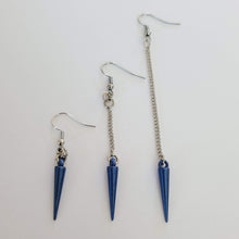 Load image into Gallery viewer, Spike Earrings, Your Choice of Five Colors, Silver Earrings, Dangle Earrings, Long Earrings, Chain Earrings