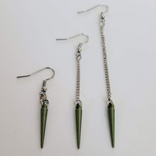 Load image into Gallery viewer, Spike Earrings, Your Choice of Five Colors, Silver Earrings, Dangle Earrings, Long Earrings, Chain Earrings
