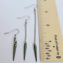Load image into Gallery viewer, Spike Earrings, Your Choice of Five Colors, Silver Earrings, Dangle Earrings, Long Earrings, Chain Earrings