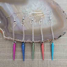 Load image into Gallery viewer, Spike Earrings, Your Choice of Five Colors, Silver Earrings, Dangle Earrings, Long Earrings, Chain Earrings