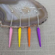 Load image into Gallery viewer, Colorful Spike Earrings, Your Choice of Four Colors, Silver Earrings, Dangle Earrings, Long Earrings, Chain Earrings