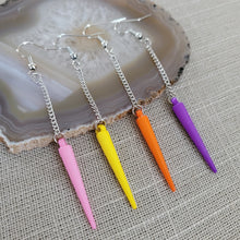 Load image into Gallery viewer, Colorful Spike Earrings, Your Choice of Four Colors, Silver Earrings, Dangle Earrings, Long Earrings, Chain Earrings