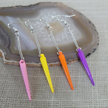 Load image into Gallery viewer, Colorful Spike Earrings, Your Choice of Four Colors, Silver Earrings, Dangle Earrings, Long Earrings, Chain Earrings