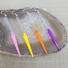 Load image into Gallery viewer, Colorful Spike Earrings, Your Choice of Four Colors, Silver Earrings, Dangle Earrings, Long Earrings, Chain Earrings