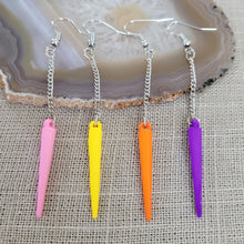 Load image into Gallery viewer, Colorful Spike Earrings, Your Choice of Four Colors, Silver Earrings, Dangle Earrings, Long Earrings, Chain Earrings