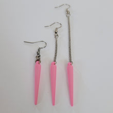 Load image into Gallery viewer, Colorful Spike Earrings, Your Choice of Four Colors, Silver Earrings, Dangle Earrings, Long Earrings, Chain Earrings