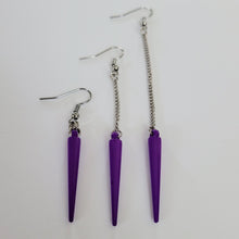 Load image into Gallery viewer, Colorful Spike Earrings, Your Choice of Four Colors, Silver Earrings, Dangle Earrings, Long Earrings, Chain Earrings