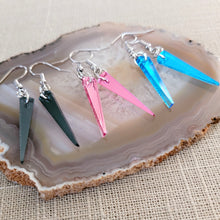 Load image into Gallery viewer, Mirrored Spike Earrings, Flat Acrylic Spike Earrings in Your Choice of Three Colors, Minimalist Jewelry