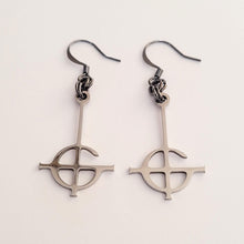 Load image into Gallery viewer, Grucifix Cross Earrings, Ghost Imperator Dangle Drop Earrings, Stainless Steel Charms