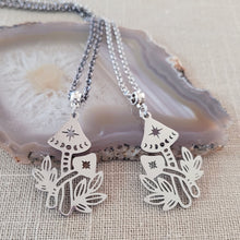 Load image into Gallery viewer, Mushroom Necklace, Your Choice of Gunmetal or Silver Rolo Chain