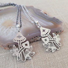 Load image into Gallery viewer, Mushroom Necklace, Your Choice of Gunmetal or Silver Rolo Chain
