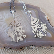 Load image into Gallery viewer, Mushroom Necklace, Your Choice of Gunmetal or Silver Rolo Chain