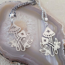 Load image into Gallery viewer, Mushroom Necklace, Your Choice of Gunmetal or Silver Rolo Chain