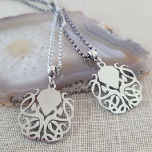 Load image into Gallery viewer, Cthulhu HP Lovecraft Necklace, Your Choice of Gunmetal or Silver Rolo Chain