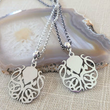 Load image into Gallery viewer, Cthulhu HP Lovecraft Necklace, Your Choice of Gunmetal or Silver Rolo Chain