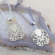 Load image into Gallery viewer, Cthulhu HP Lovecraft Necklace, Your Choice of Gunmetal or Silver Rolo Chain