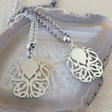 Load image into Gallery viewer, Cthulhu HP Lovecraft Necklace, Your Choice of Gunmetal or Silver Rolo Chain