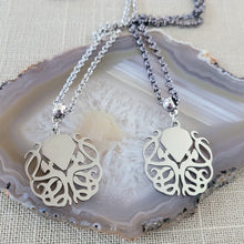 Load image into Gallery viewer, Cthulhu HP Lovecraft Necklace, Your Choice of Gunmetal or Silver Rolo Chain