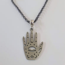 Load image into Gallery viewer, Hamsa Hand Necklace, Your Choice of Gunmetal or Silver Rolo Chain