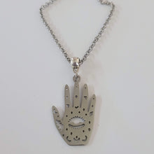 Load image into Gallery viewer, Hamsa Hand Necklace, Your Choice of Gunmetal or Silver Rolo Chain
