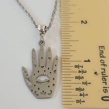 Load image into Gallery viewer, Hamsa Hand Necklace, Your Choice of Gunmetal or Silver Rolo Chain