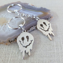 Load image into Gallery viewer, Drippy Smiley Face Keychain, Backpack or Purse Charm, Zipper Pull, Stainless Steel Charm