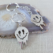 Load image into Gallery viewer, Drippy Smiley Face Keychain, Backpack or Purse Charm, Zipper Pull, Stainless Steel Charm