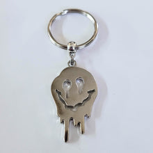 Load image into Gallery viewer, Drippy Smiley Face Keychain, Backpack or Purse Charm, Zipper Pull, Stainless Steel Charm