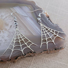 Load image into Gallery viewer, Spiderweb Earrings - Silver Halloween Dangle Drop Earrings