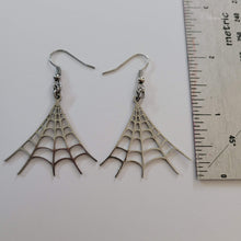 Load image into Gallery viewer, Spiderweb Earrings - Silver Halloween Dangle Drop Earrings