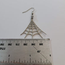 Load image into Gallery viewer, Spiderweb Earrings - Silver Halloween Dangle Drop Earrings