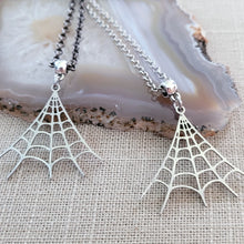 Load image into Gallery viewer, Spiderweb Necklace, Halloween Jewelry on Your Choice of Rolo Chain
