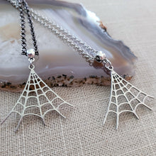 Load image into Gallery viewer, Spiderweb Necklace, Halloween Jewelry on Your Choice of Rolo Chain