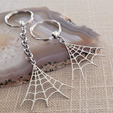 Load image into Gallery viewer, Spiderweb Keychain, Backpack or Purse Charm, Zipper Pull, Stainless Steel Charm