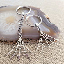 Load image into Gallery viewer, Spiderweb Keychain, Backpack or Purse Charm, Zipper Pull, Stainless Steel Charm