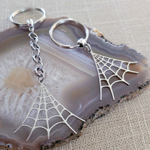 Load image into Gallery viewer, Spiderweb Keychain, Backpack or Purse Charm, Zipper Pull, Stainless Steel Charm