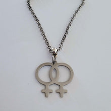 Load image into Gallery viewer, Lesbian Necklace, Sapphic LGBTQIA Jewelry on Your Choice of Rolo Chain