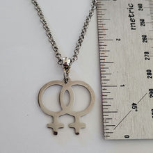 Load image into Gallery viewer, Lesbian Necklace, Sapphic LGBTQIA Jewelry on Your Choice of Rolo Chain