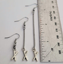 Load image into Gallery viewer, X Earrings, Your Choice of Three Lengths, Long Dangle Chain Drop, Letter X Jewelry