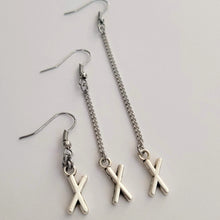 Load image into Gallery viewer, X Earrings, Your Choice of Three Lengths, Long Dangle Chain Drop, Letter X Jewelry